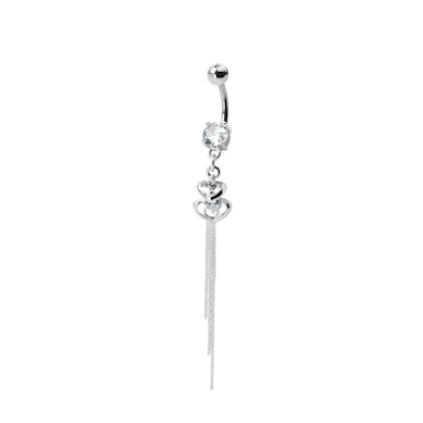 Piercing para el ombligo colgante de corazón doble y brillantes