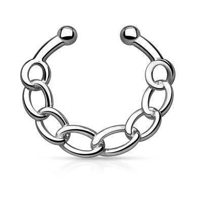 Fake piercing clip-on para el septum con cadena