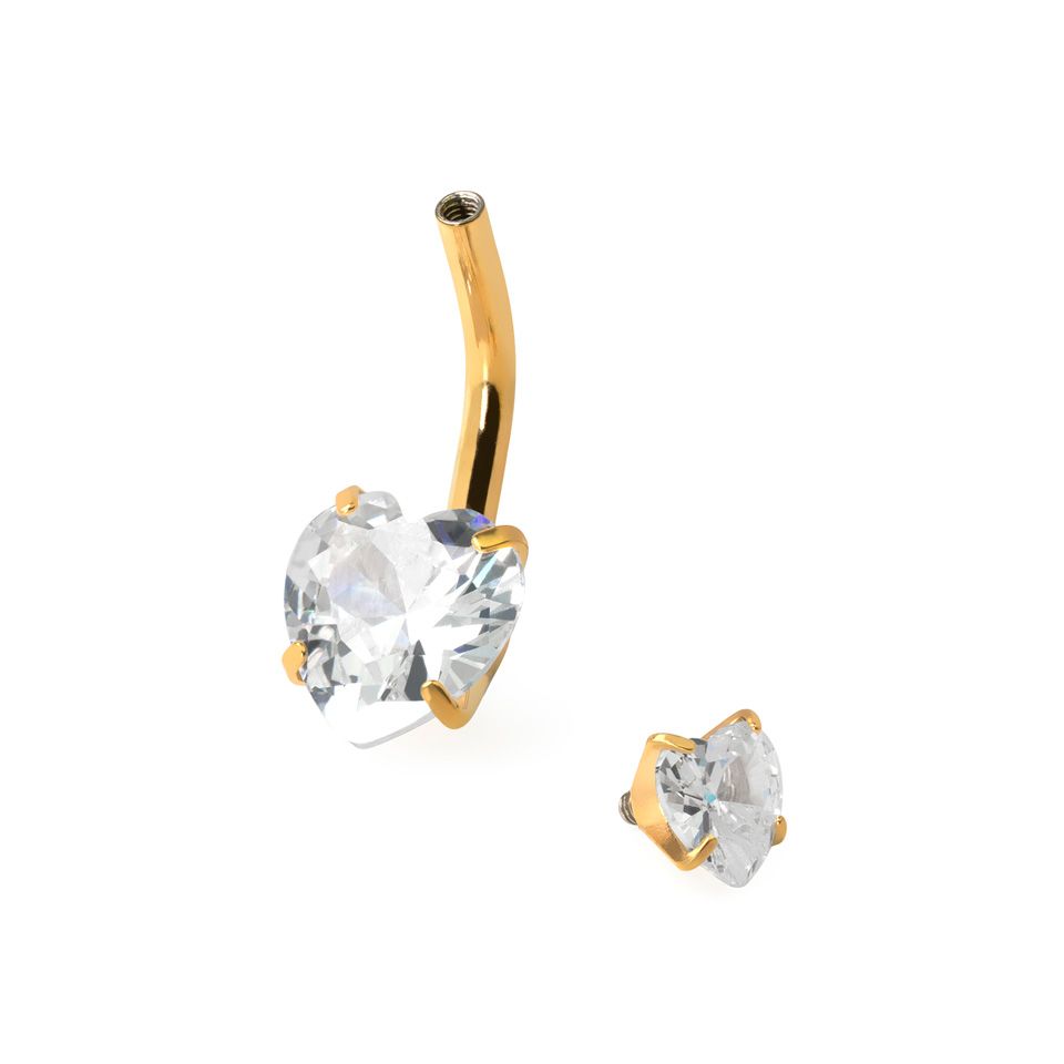 Piercing para el ombligo con rosca interna y corazones