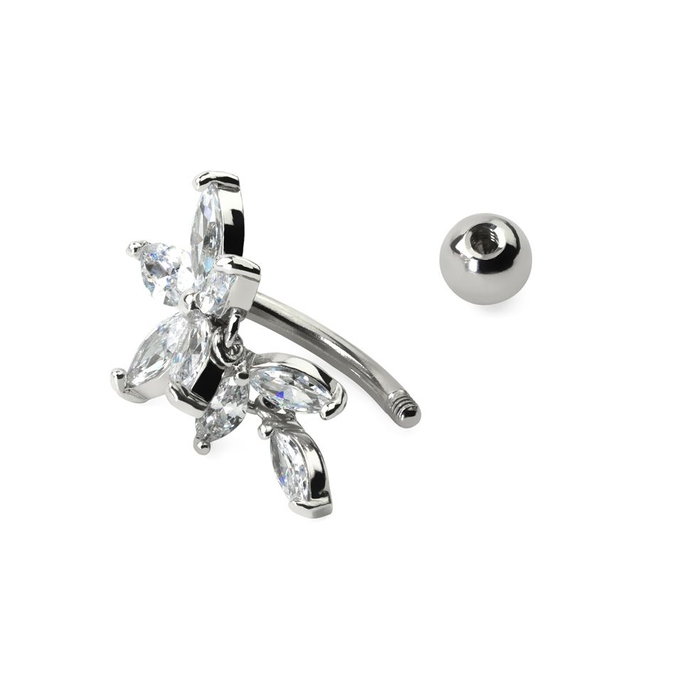 Piercing para el ombligo invertido con flor empedrada