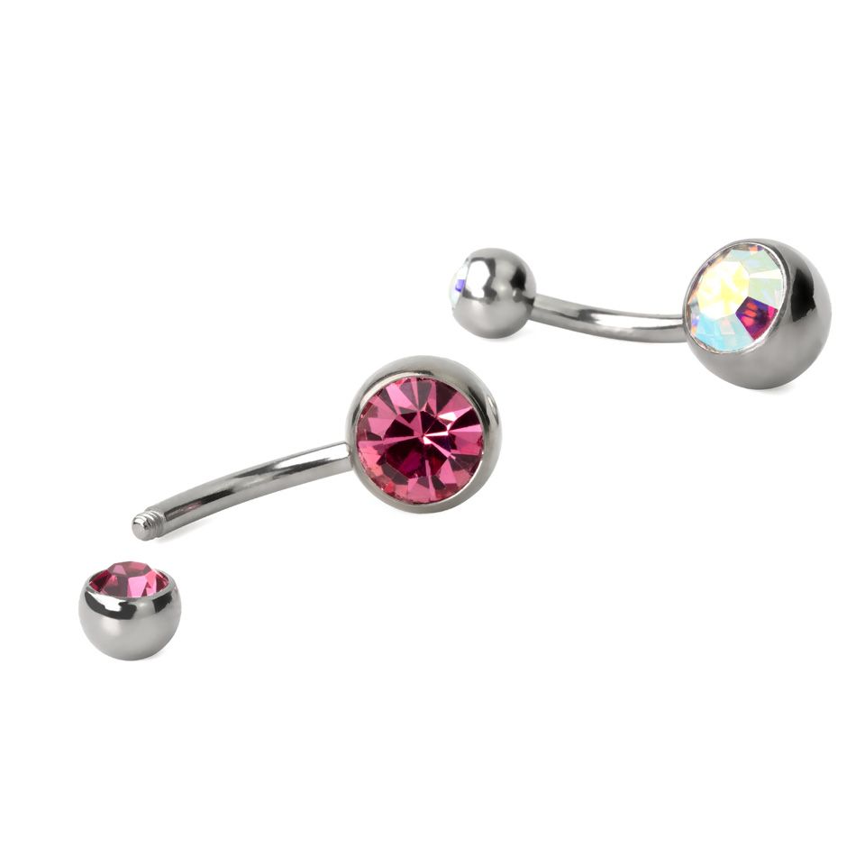 Piercing para el ombligo de acero quirúrgico con brillantes en distintos colores