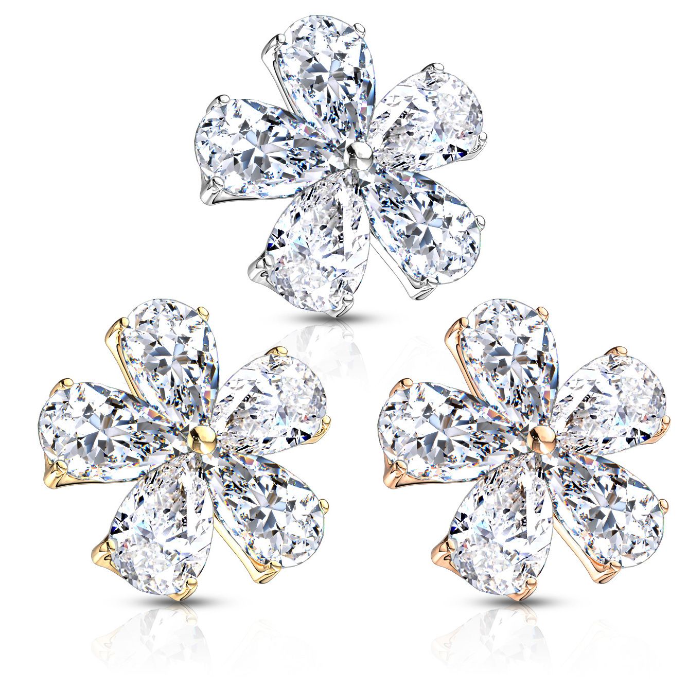Joya para microdermal en forma de flor con piedras formando sus hojas