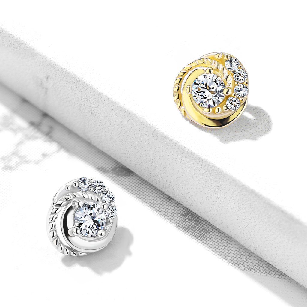 Joya para microdermal en oro de 14 quilates con diseño trenzado y piedras