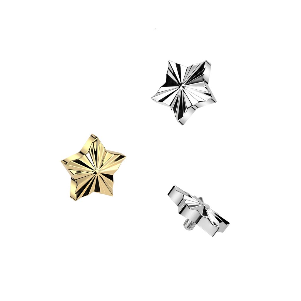 Joya microdermal de titanio en forma de estrella con relieve