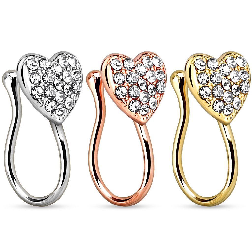 Piercing falso clip-on para la nariz con corazón de brillantes