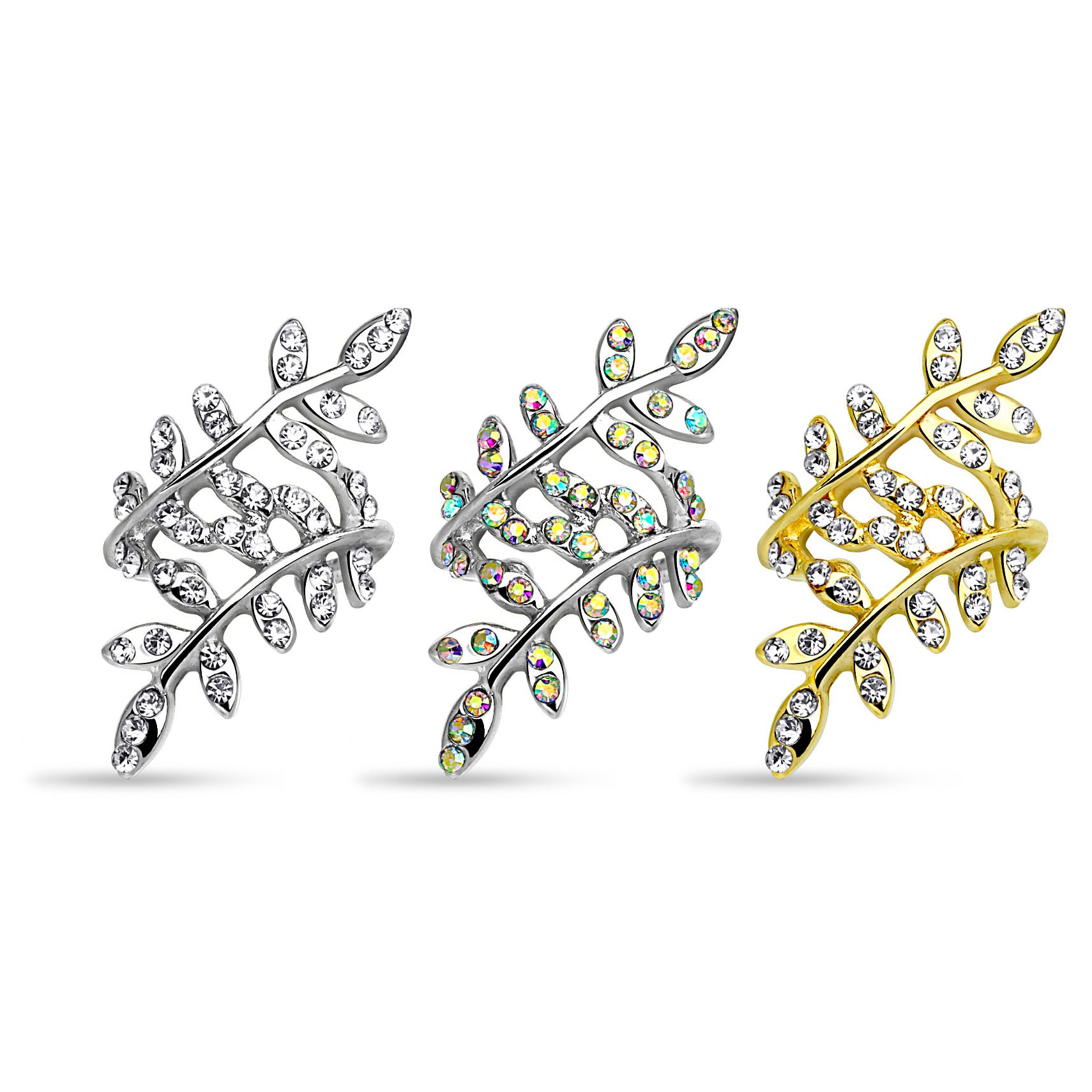 Ear cuff con hojas de brillantes incrustados