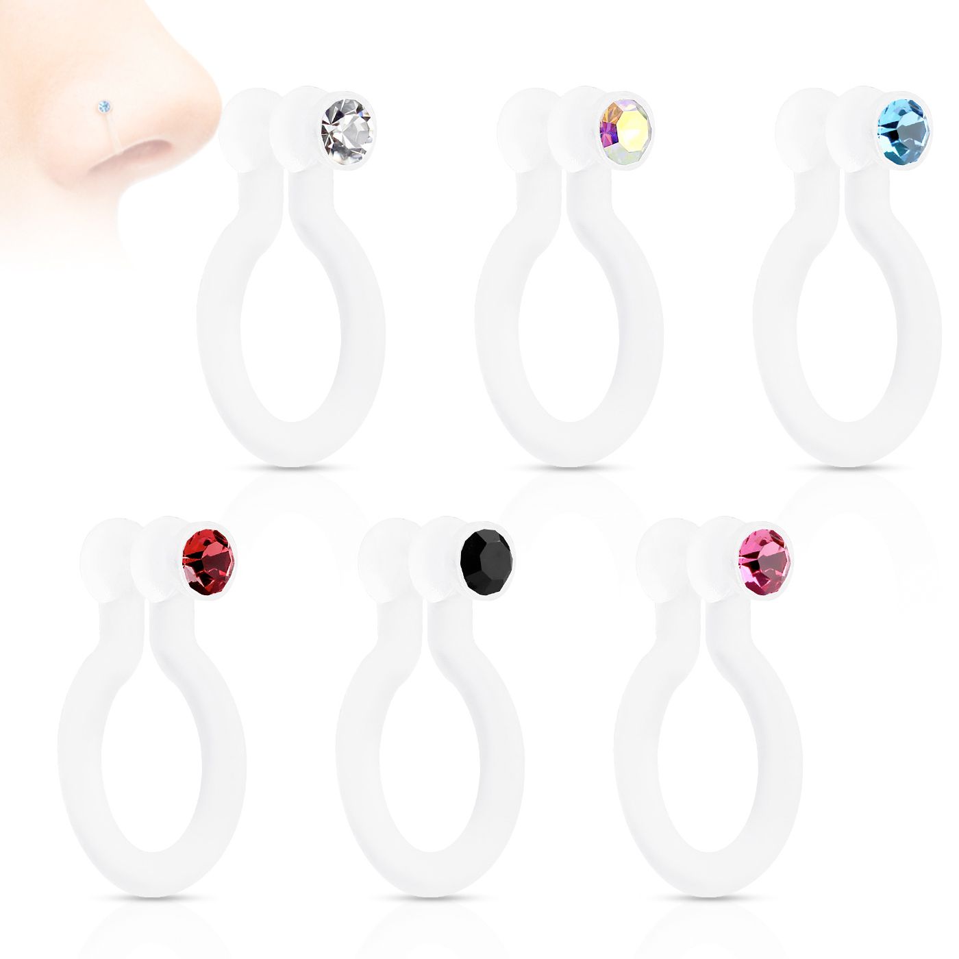 Fake piercing clip-on para la nariz con brillante