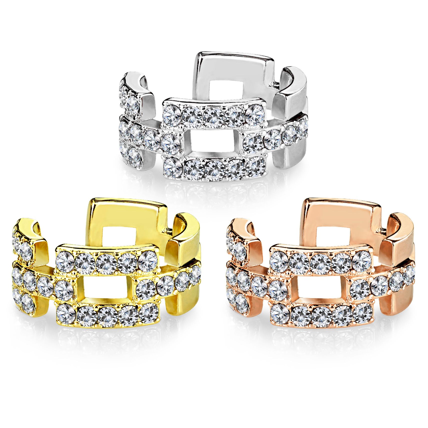 Ear cuff con rectángulos de brillantes tachonados