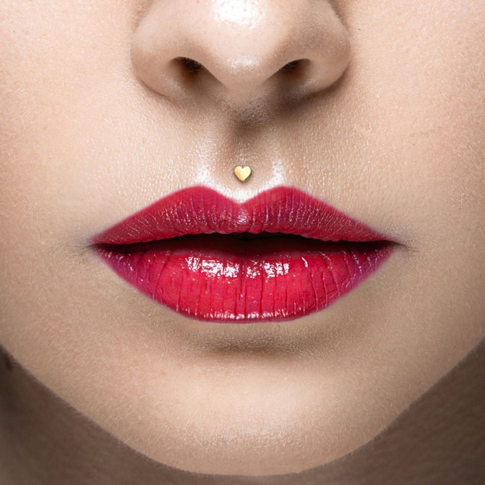 Labret con corazón de oro 14 quilates