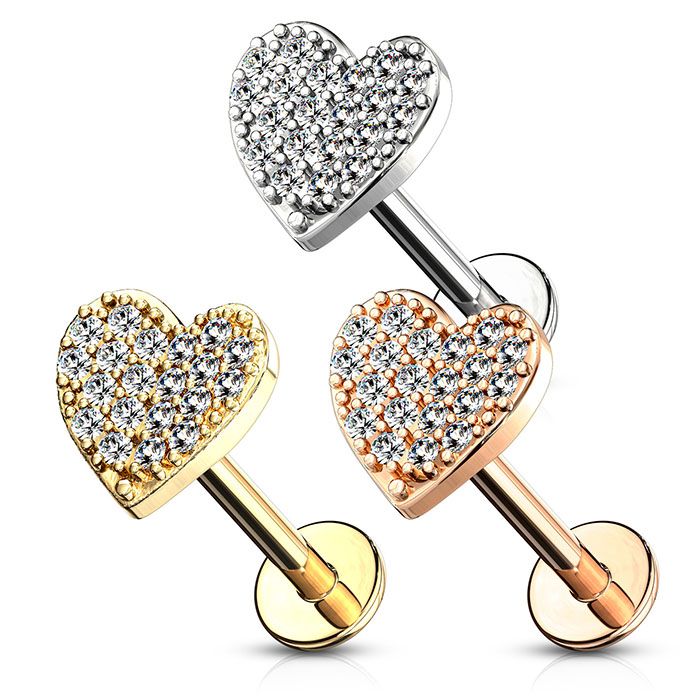 Labret con corazón empedrado y rosca interna