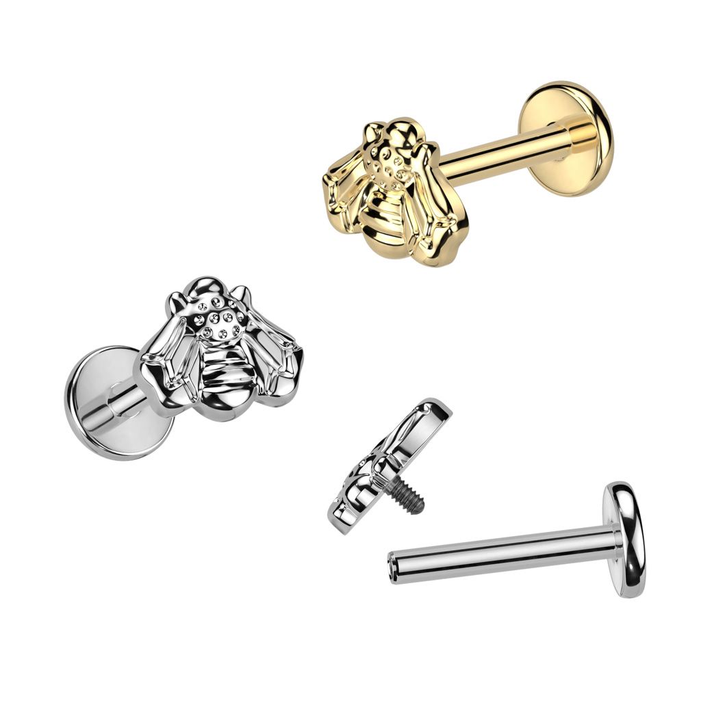Labret de titanio con rosca interna y diseño de abeja