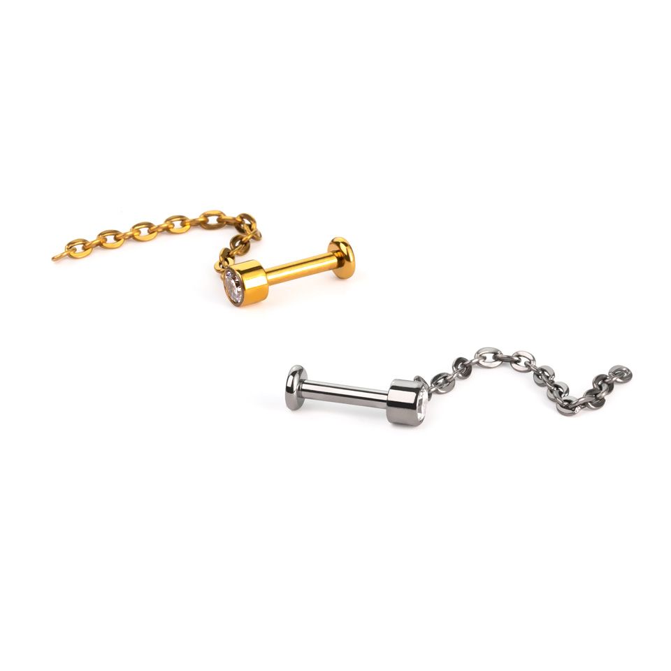 Delicado labret de titanio con piedra y cadena colgante
