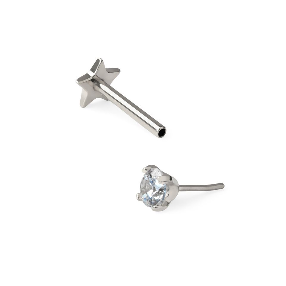 Labret doble de titanio con piedra y parte plana de estrella