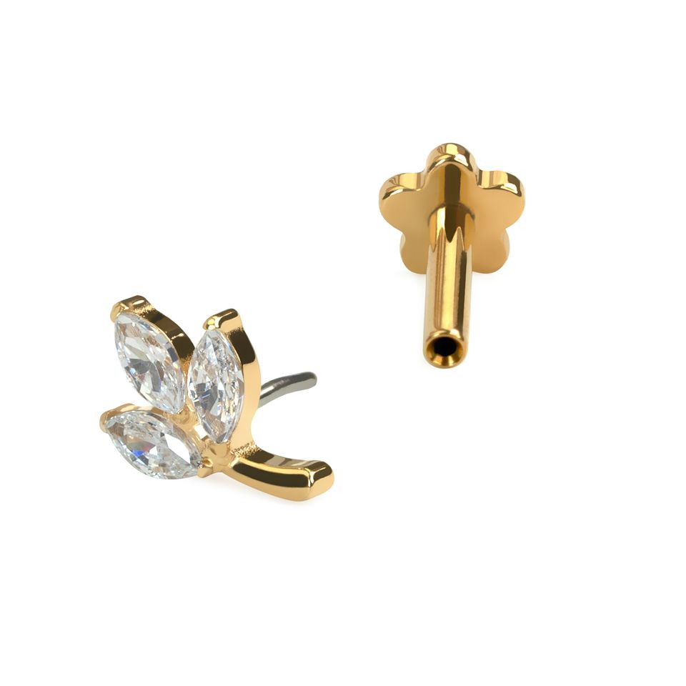 Labret de titanio en forma de hoja con flor trasera