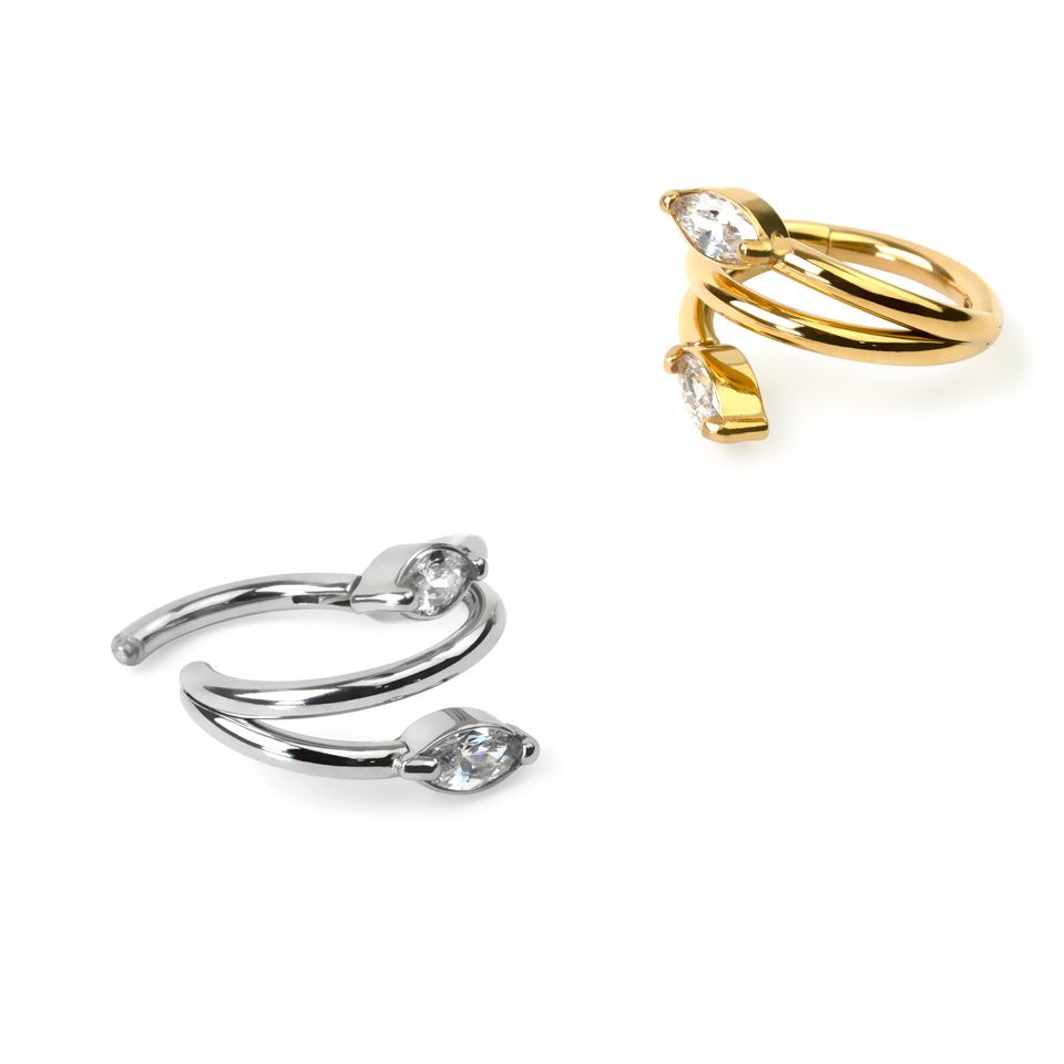 Aro clicker con efecto doble y piedras en corte marquise
