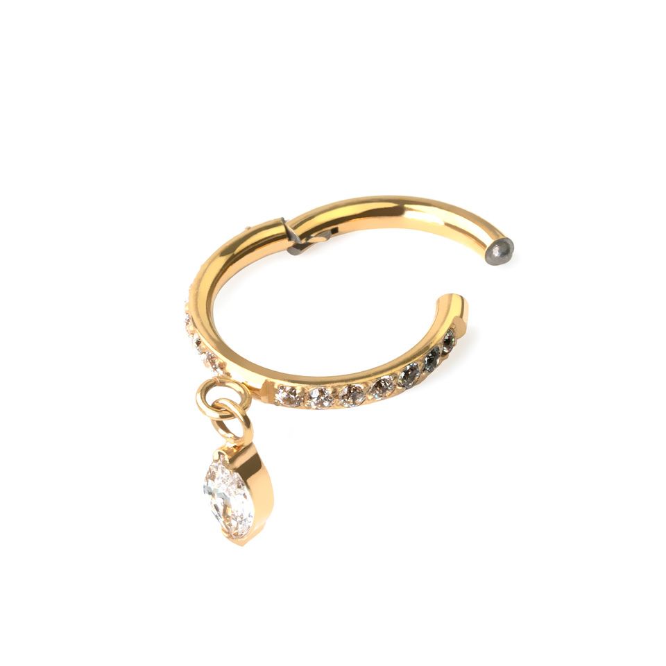Aro clicker de titanio con piedras frontales y colgante en corte marquise