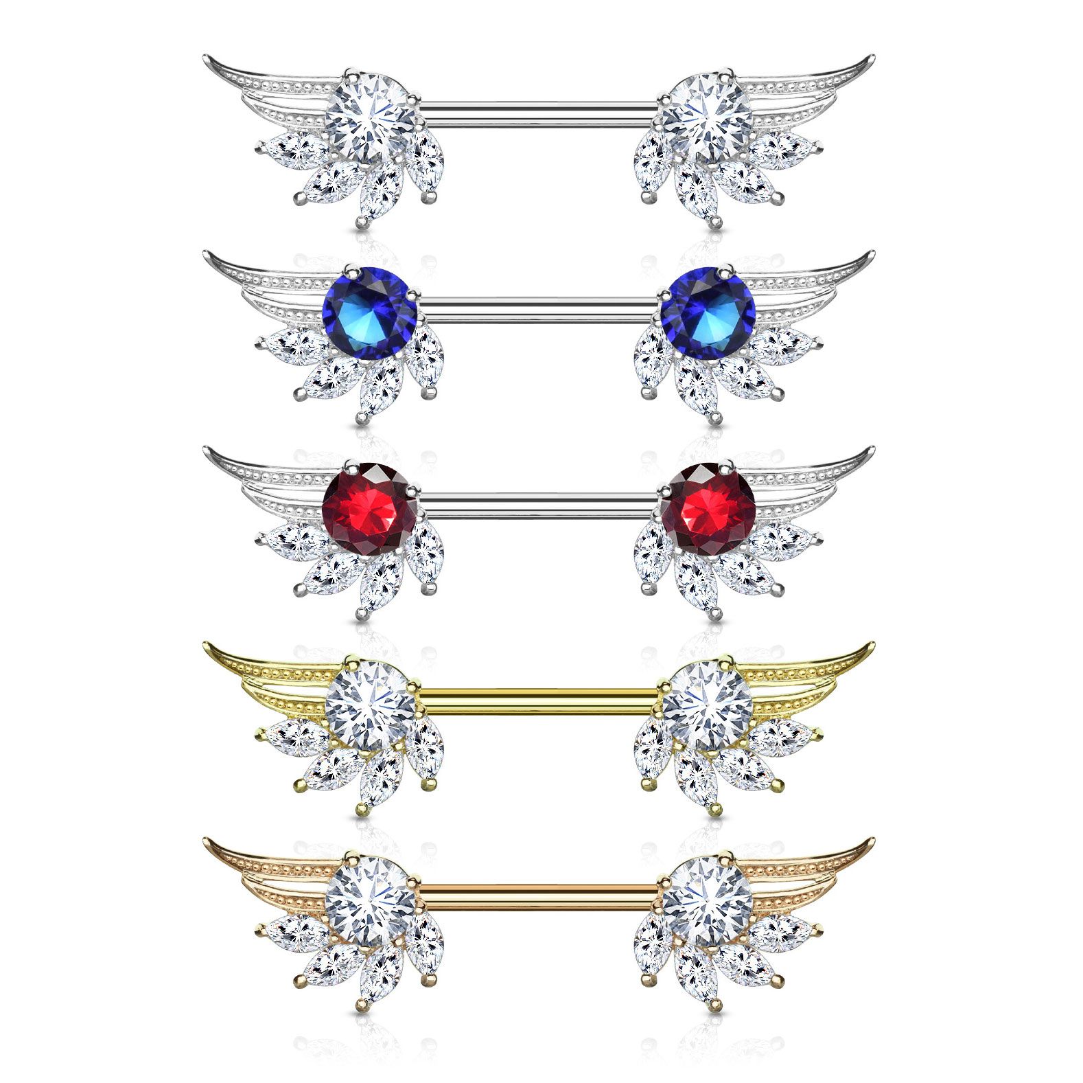 Piercing para el pezón con alas de ángel y brillantes de corte marquesa