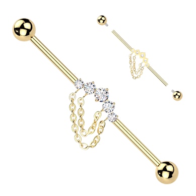 Barra industrial de titanio con pedrería y cadenas