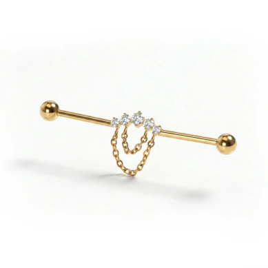 Barra industrial de titanio con pedrería y cadenas