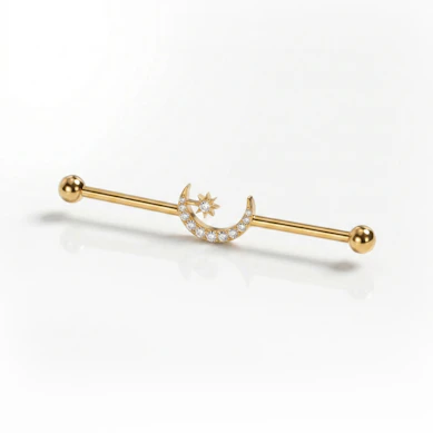 Barra industrial de titanio con luna y estrella central