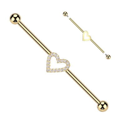 Barra para piercing industrial con corazón central en titanio