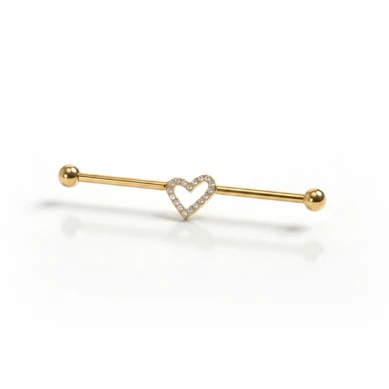 Barra para piercing industrial con corazón central en titanio