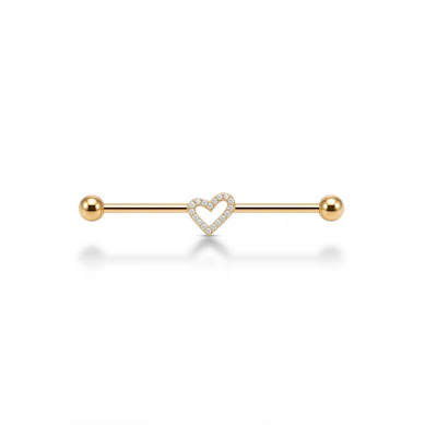 Barra para piercing industrial con corazón central en titanio