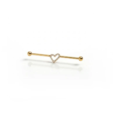 Barra para piercing industrial con corazón central en titanio