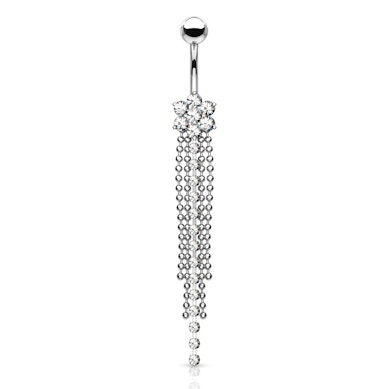 Piercing para el ombligo con flor y colgante con cadenas