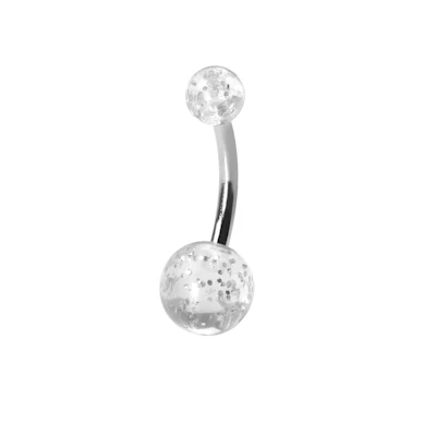 Piercing para el ombligo de titanio con bolas de purpurina
