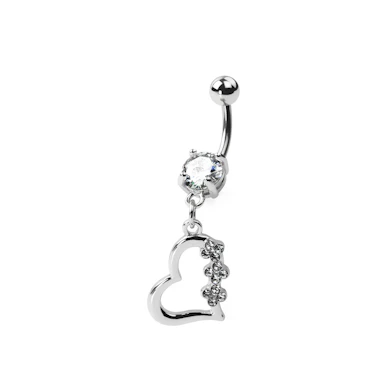 Piercing para el ombligo de titanio con corazón y brillantes
