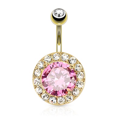 Piercing para el ombligo chapado en oro con brillante grande y rosa