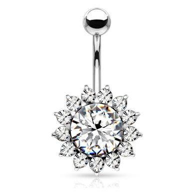 Piercing para el ombligo con forma de girasol y brillantes