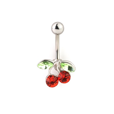 Piercing para el ombligo con cerezas de brillantes rojos