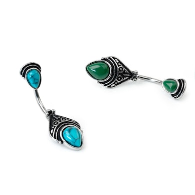 Piercing para el ombligo con diseño añejado de filigrana y piedras ovaladas