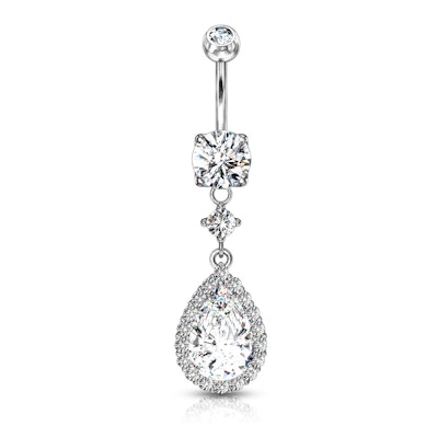 Piercing para el ombligo con gota colgante empedrada