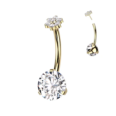 Piercing para el ombligo con piedra grande y flor superior