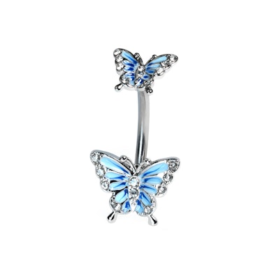 Barra de ombligo con doble mariposa