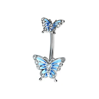 Barra de ombligo con doble mariposa