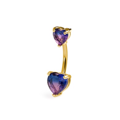 Barra para el ombligo con corazones bicolor rosa y morado