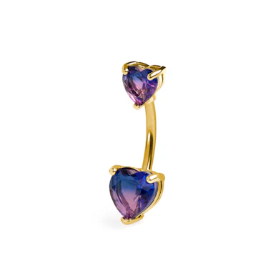Barra para el ombligo con corazones bicolor rosa y morado