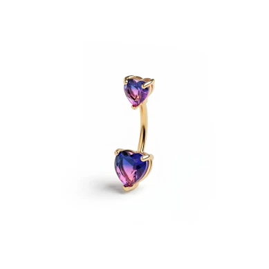 Barra para el ombligo con corazones bicolor rosa y morado