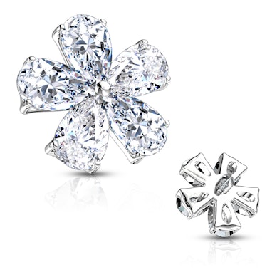 Joya para microdermal en forma de flor con piedras formando sus hojas