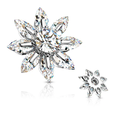 Joya para microdermal con flor de pétalos empedrados y piedra central grande