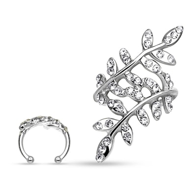 Ear cuff con hojas de brillantes incrustados