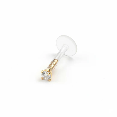 Labret en oro de 14 quilates con brillante redondo y barra de ptfe