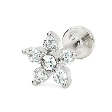 Labret con rosca interna y flor empedrada