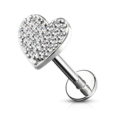 Labret con corazón empedrado y rosca interna