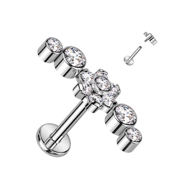 Labret de titanio adornado con precioso diseño de flor
