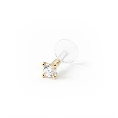 Labret en oro macizo de 14 quilates con brillante y barra de bioplástico
